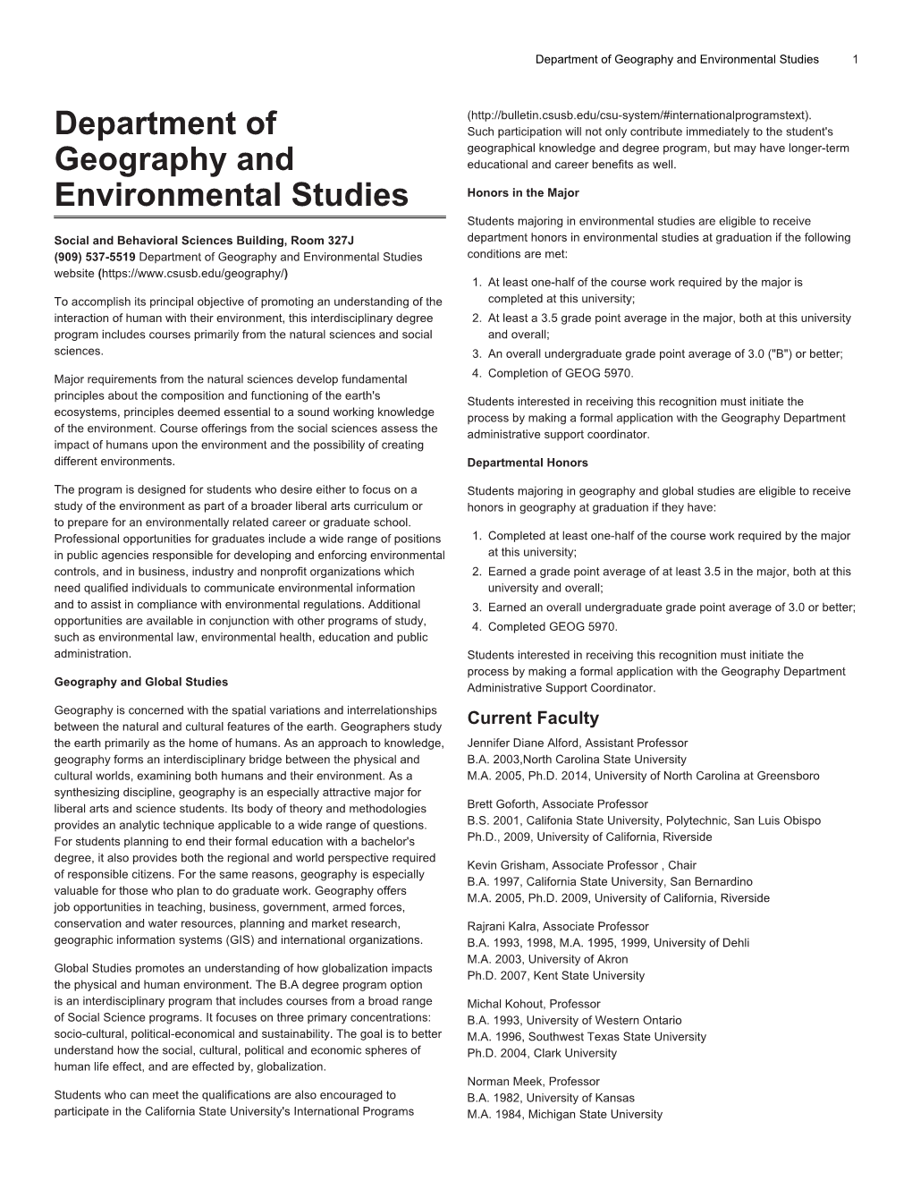 Department of Geography and Environmental Studies 1