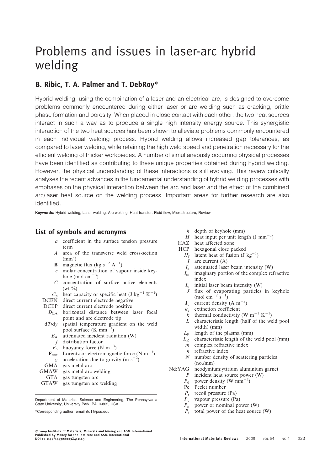 Problems and Issues in Laser-Arc Hybrid Welding