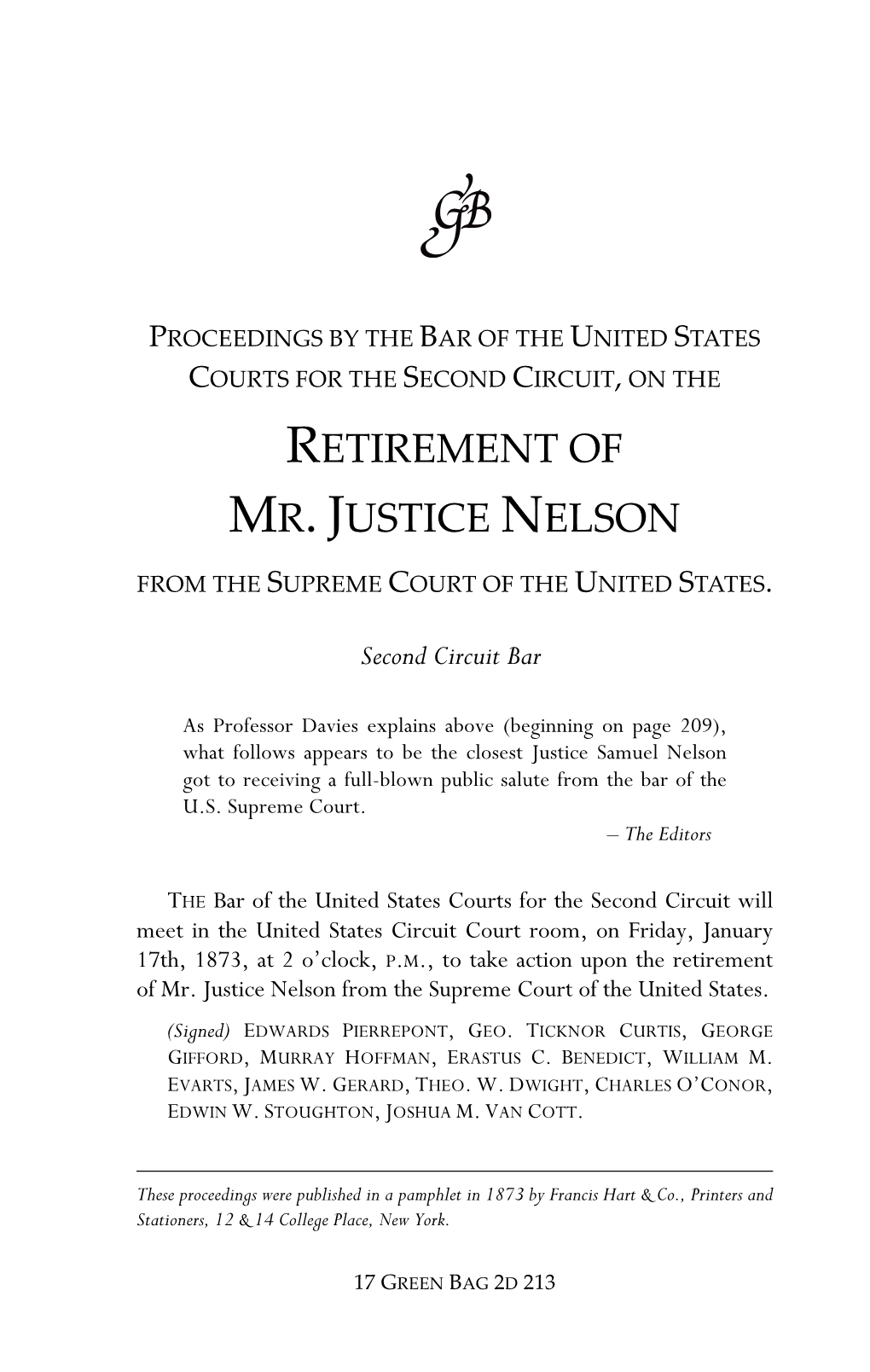 Retirement of Mr. Justice Nelson