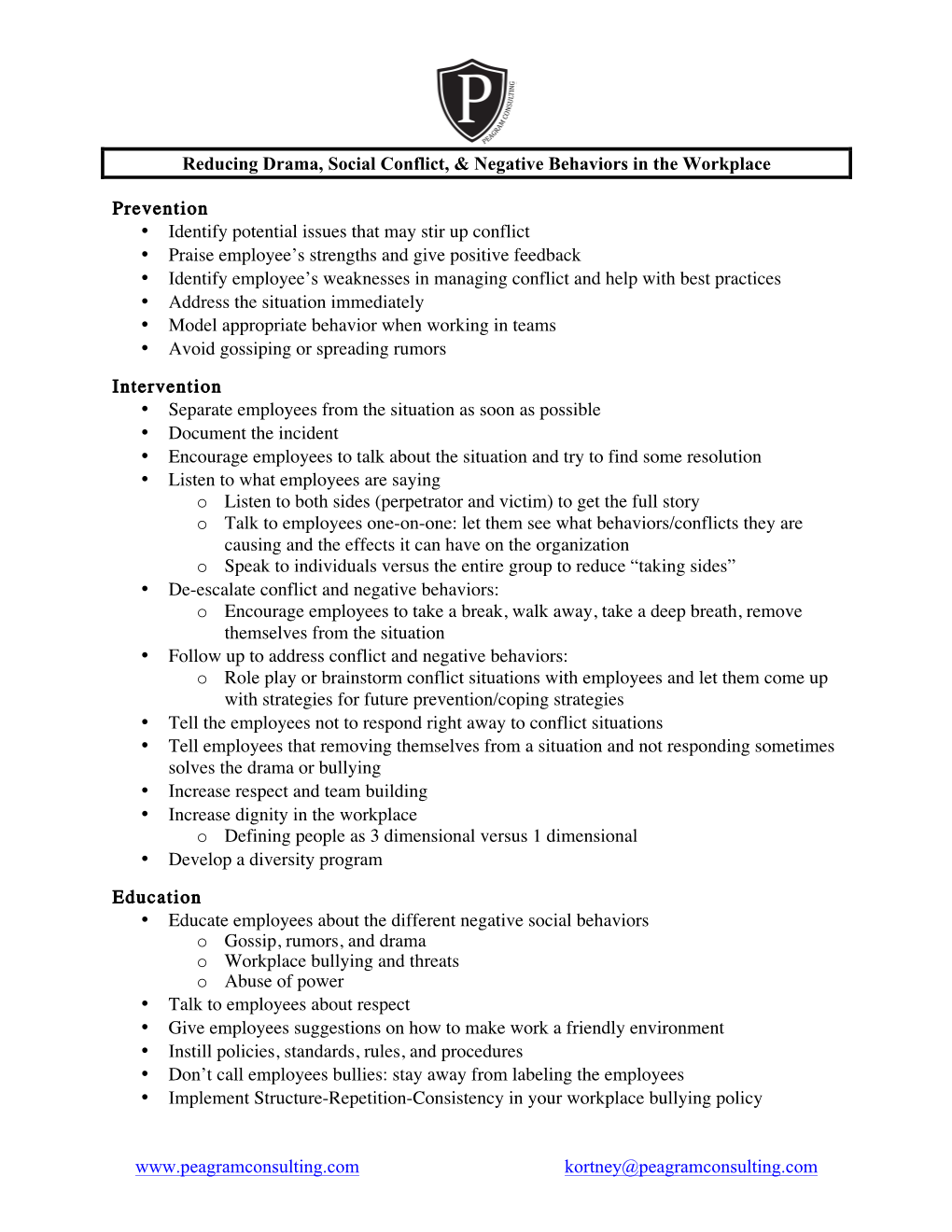 Reducing Drama and Bullying in the Workplace Strategy Sheet