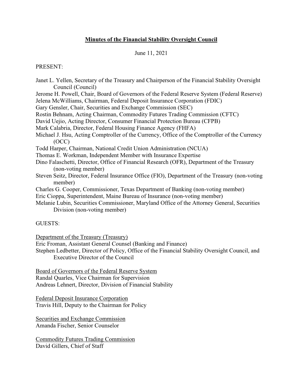Minutes of the Financial Stability Oversight Council June