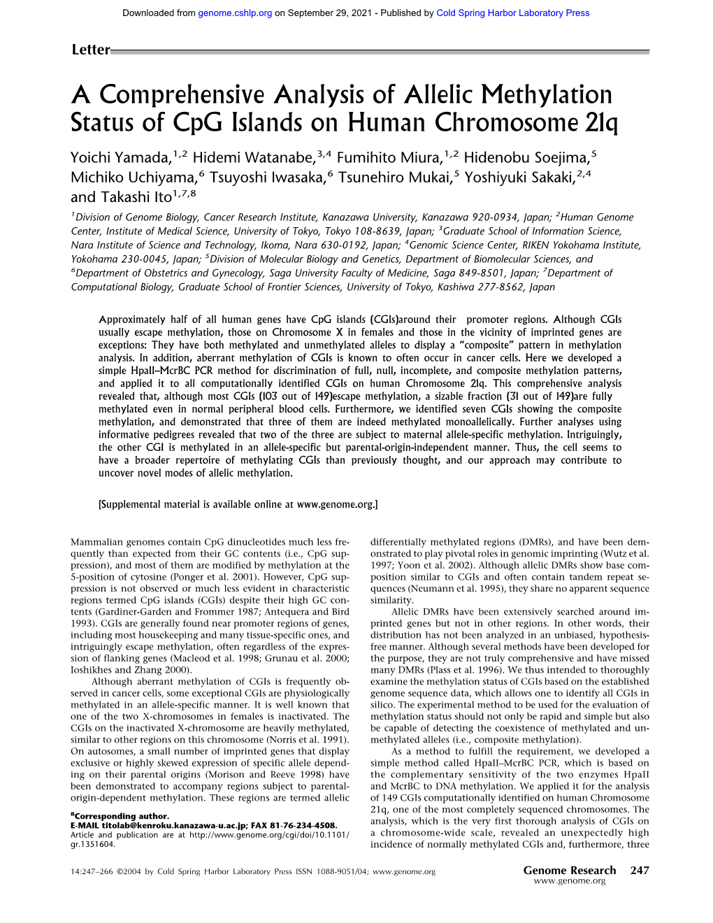 A Comprehensive Analysis of Allelic Methylation Status of Cpg Islands