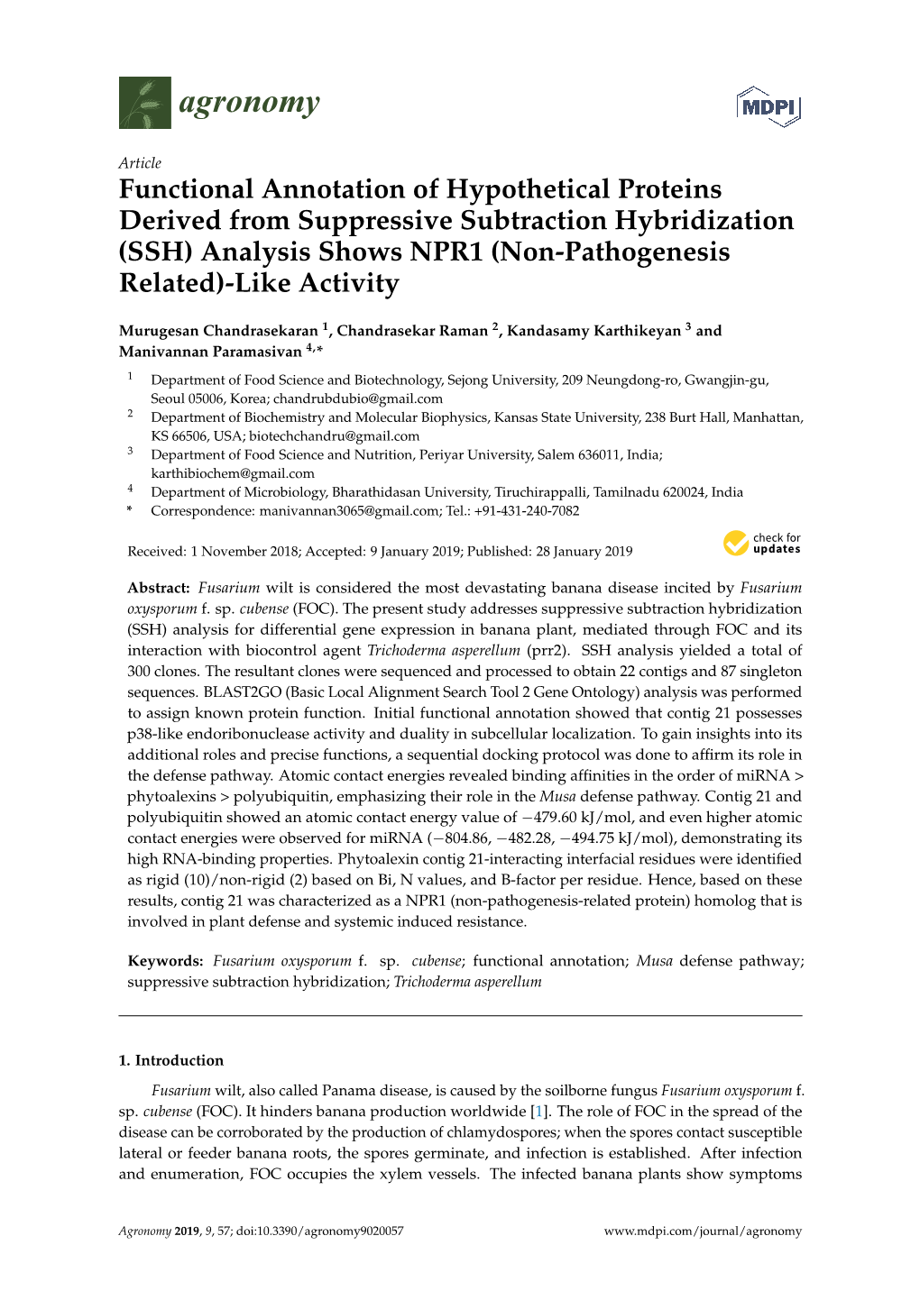 Functional Annotation of Hypothetical Proteins Derived from Suppressive Subtraction Hybridization (SSH) Analysis Shows NPR1 (Non-Pathogenesis Related)-Like Activity