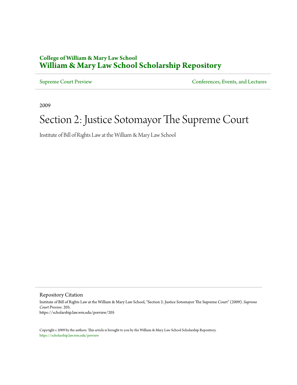 Section 2: Justice Sotomayor the Supreme Court