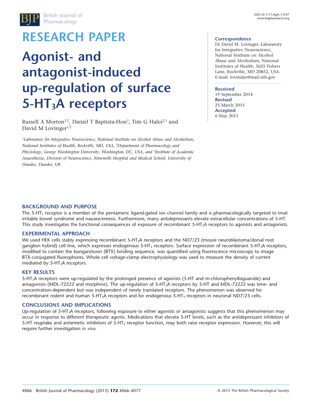 Agonist and Antagonistinduced Upregulation of Surface 5HT3A