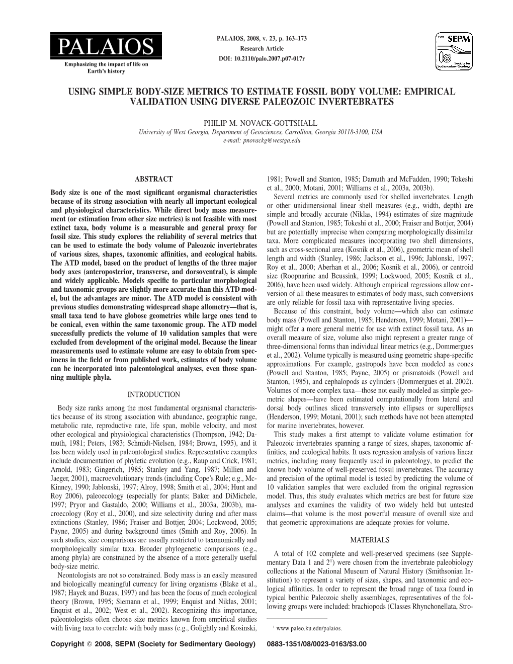 Using Simple Body-Size Metrics to Estimate Fossil Body Volume: Empirical Validation Using Diverse Paleozoic Invertebrates