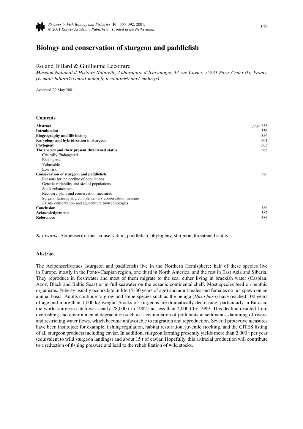 Biology and Conservation of Sturgeon and Paddlefish