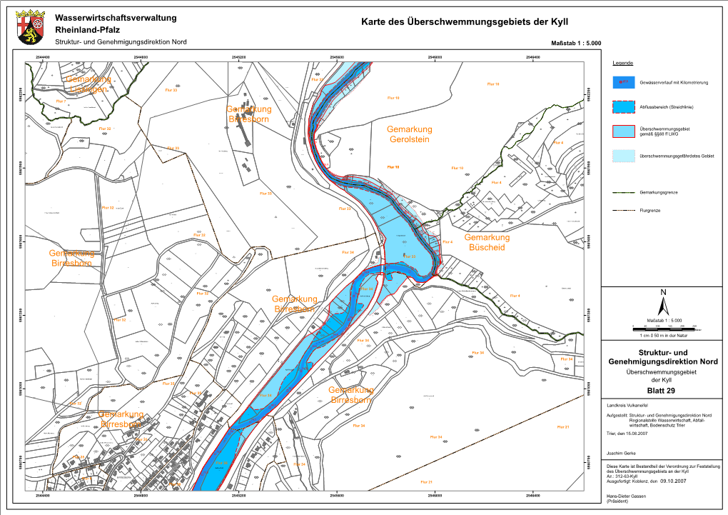 Karte Des Überschwemmungsgebiets Der Kyll Rheinland-Pfalz Struktur- Und Genehmigungsdirektion Nord Maßstab 1 : 5.000