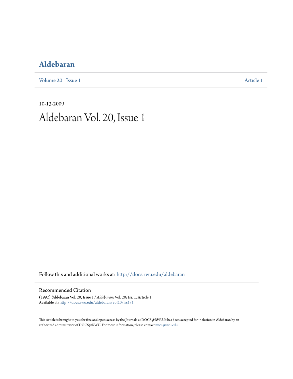 Aldebaran Vol. 20, Issue 1