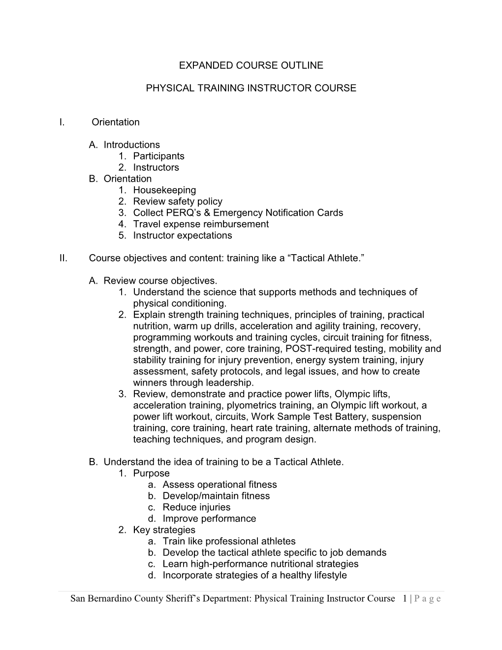 Physical Training Instructor Course Outline