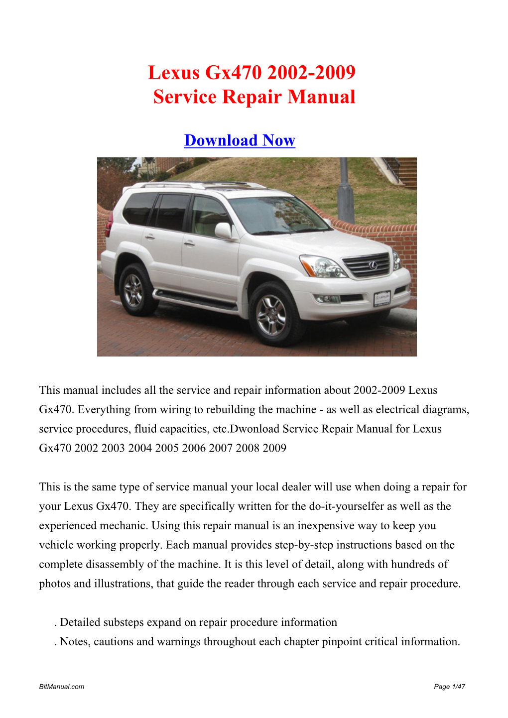 Lexus Gx470 2002-2009 Factory Repair Manual