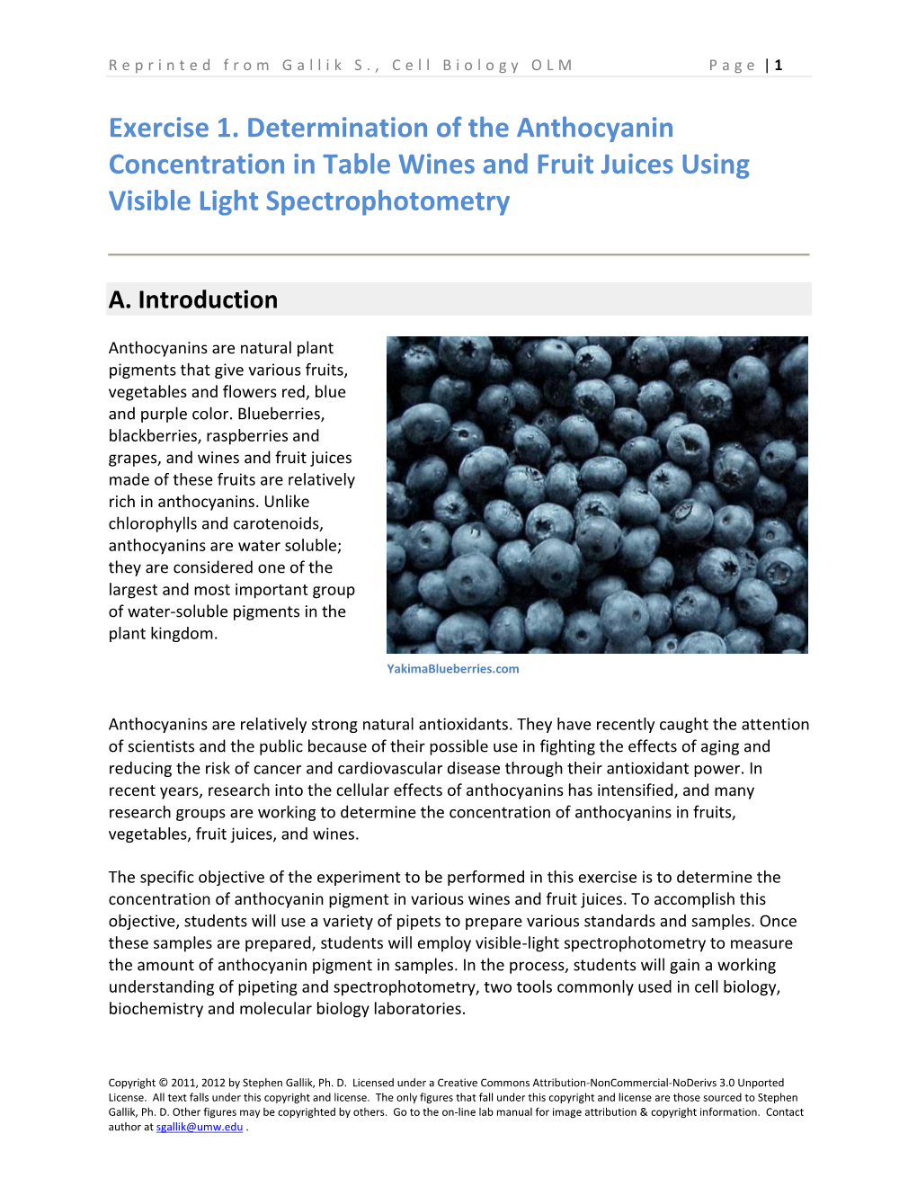 Exercise 1. Determination of the Anthocyanin Concentration in Table Wines and Fruit Juices Using Visible Light Spectrophotometry