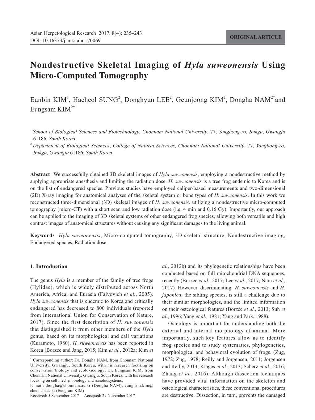 Nondestructive Skeletal Imaging of Hyla Suweonensis Using Micro-Computed Tomography