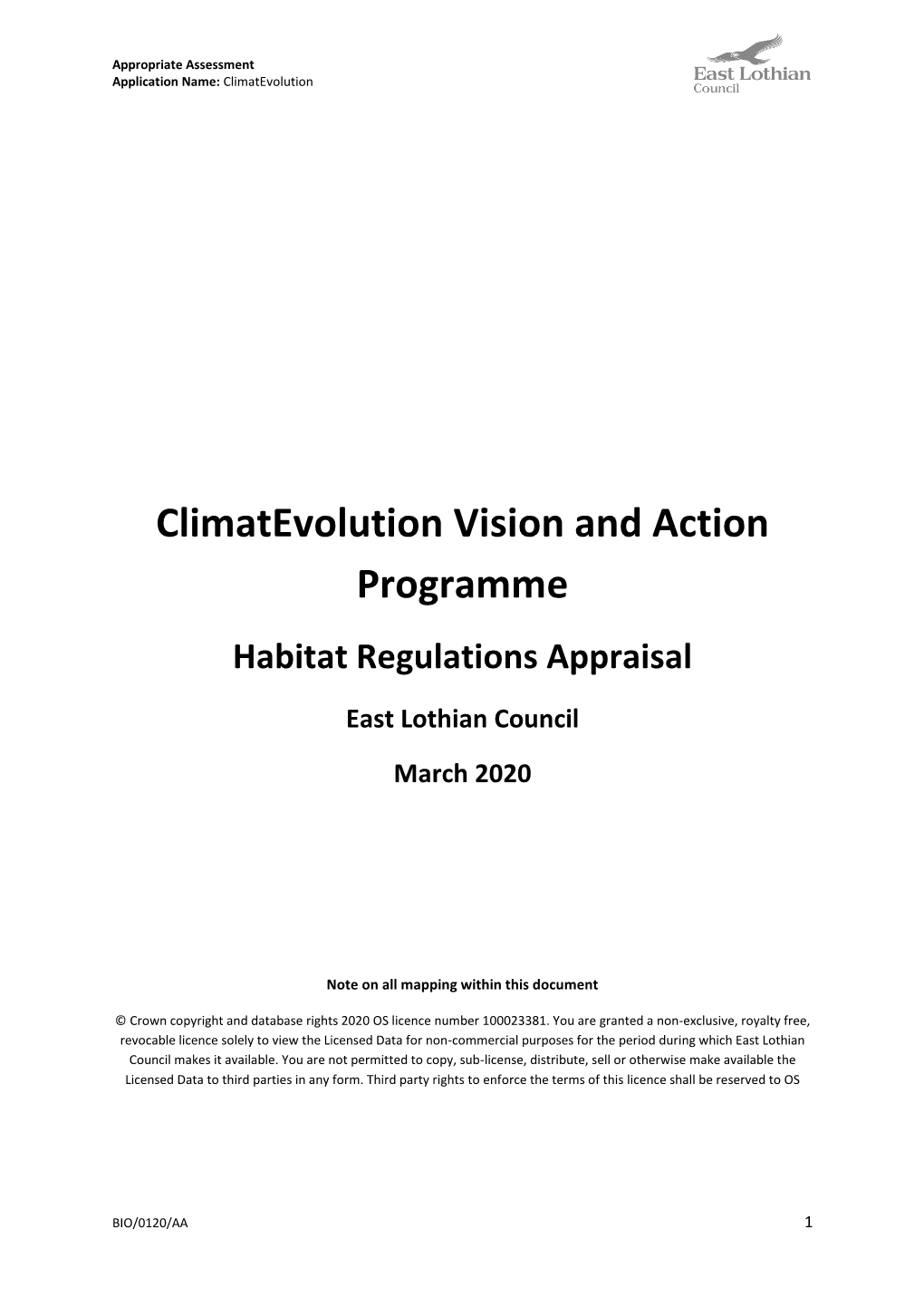 Draft Habitats Regulations Appraisal Climatevolution