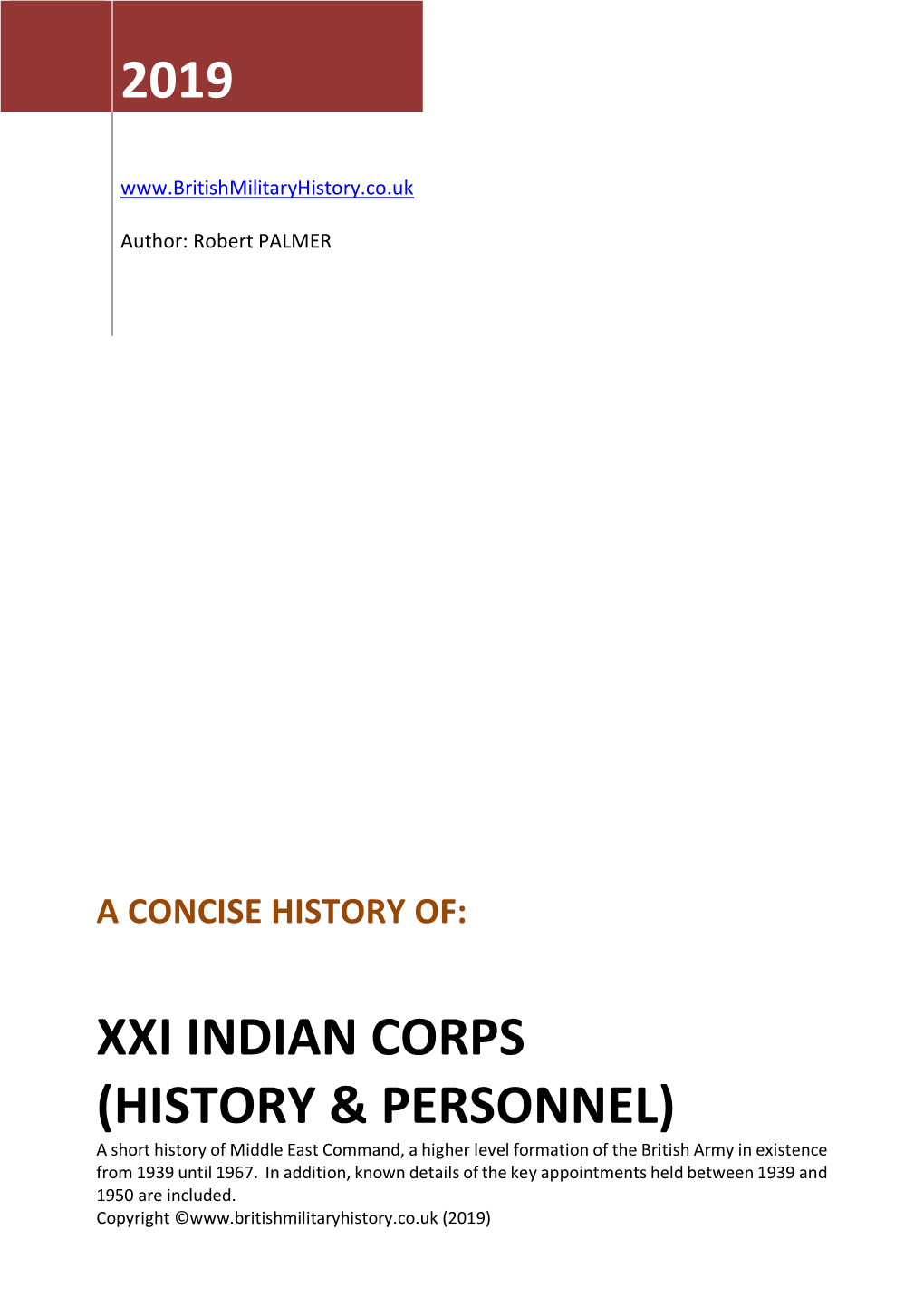 XXI Indian Corps History & Personnel