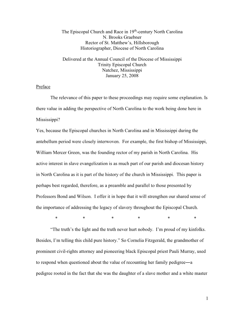 The Episcopal Church and Race in 19Th-Century North Carolina N