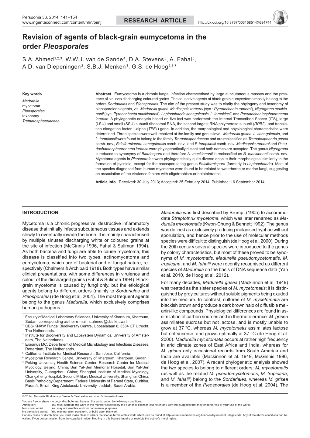 Revision of Agents of Black-Grain Eumycetoma in the Order Pleosporales