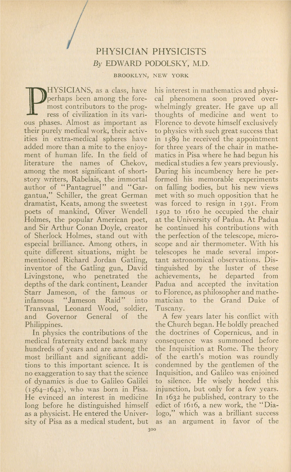 PHYSICIAN PHYSICISTS by EDWARD PODOLSKY, M.D