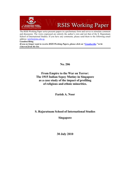 From Empire to the War on Terror: the 1915 Indian Sepoy Mutiny in Singapore As a Case Study of the Impact of Profiling of Religious and Ethnic Minorities