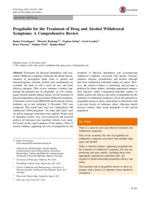 Pregabalin for the Treatment of Drug and Alcohol Withdrawal Symptoms: a Comprehensive Review