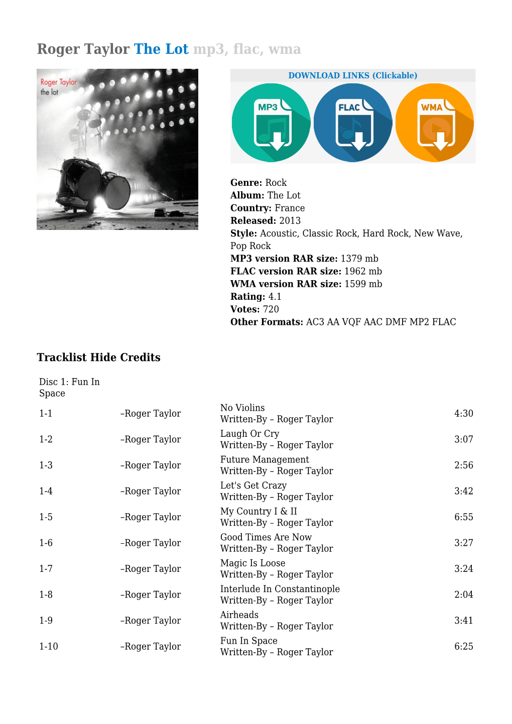 Roger Taylor the Lot Mp3, Flac, Wma