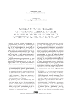 Exempla Viva. the Prelates of the Roman Catholic Church As Inspirers of Charles Borromeo’S Instructions on Shaping Sacred Art