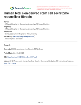 Human Fetal Skin-Derived Stem Cell Secretome Reduce Liver Brosis