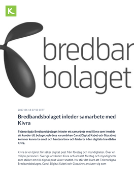 Bredbandsbolaget Inleder Samarbete Med Kivra