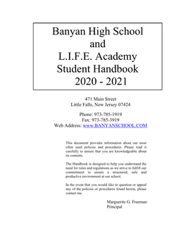 Banyan High School and LIFE Academy Student Handbook 2020