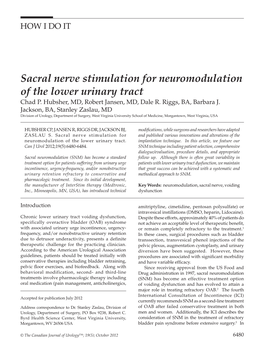 Sacral Nerve Stimulation for Neuromodulation of the Lower Urinary Tract Chad P