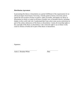 Distribution Agreement in Presenting This Thesis Or Dissertation As A