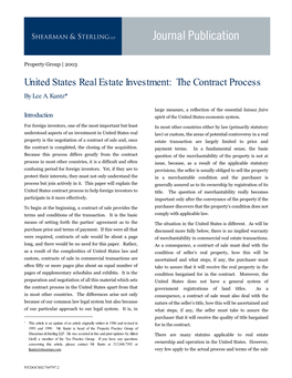 United States Real Estate Investment: the Contract Process by Lee A
