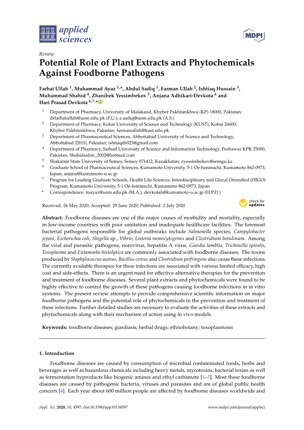 Potential Role of Plant Extracts and Phytochemicals Against Foodborne Pathogens