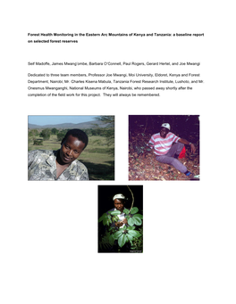 Forest Health Monitoring in the Eastern Arc Mountains of Kenya and Tanzania: a Baseline Report on Selected Forest Reserves