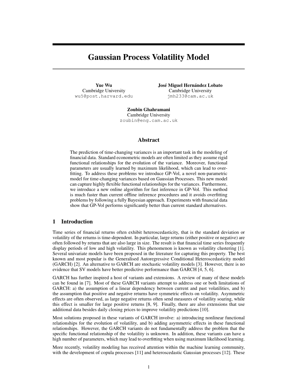 Gaussian Process Volatility Model