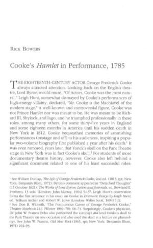 Cooke's Hamlet in Performance, 1785