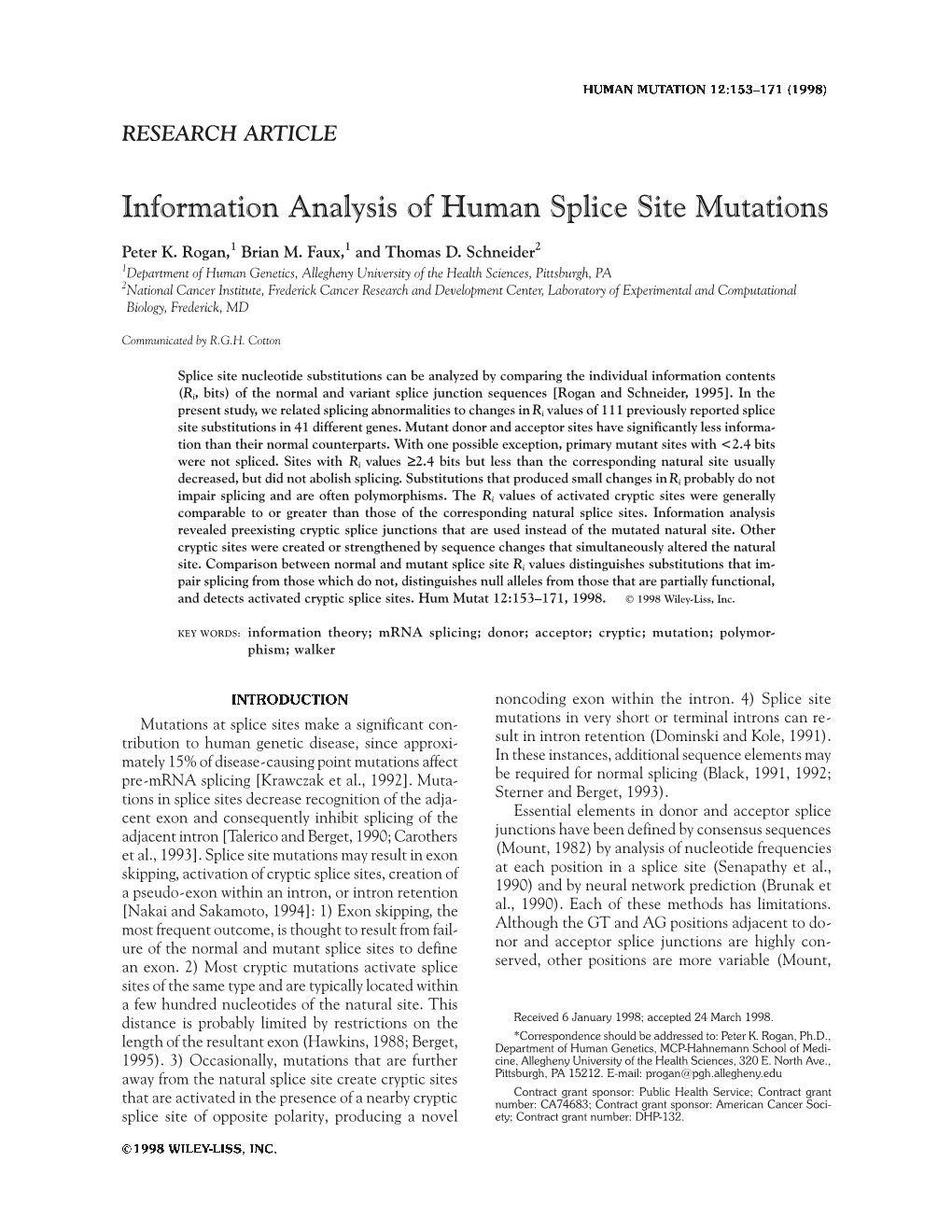 Information Analysis of Human Splice Site Mutations