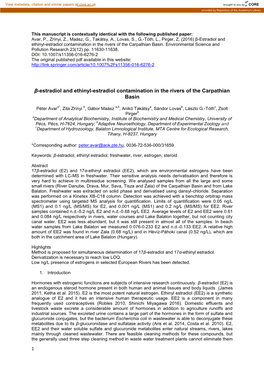 Β-Estradiol and Ethinyl-Estradiol Contamination in the Rivers of the Carpathian Basin