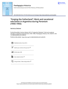 Work and Vocational Education in Argentina During Peronism (1944–1955)