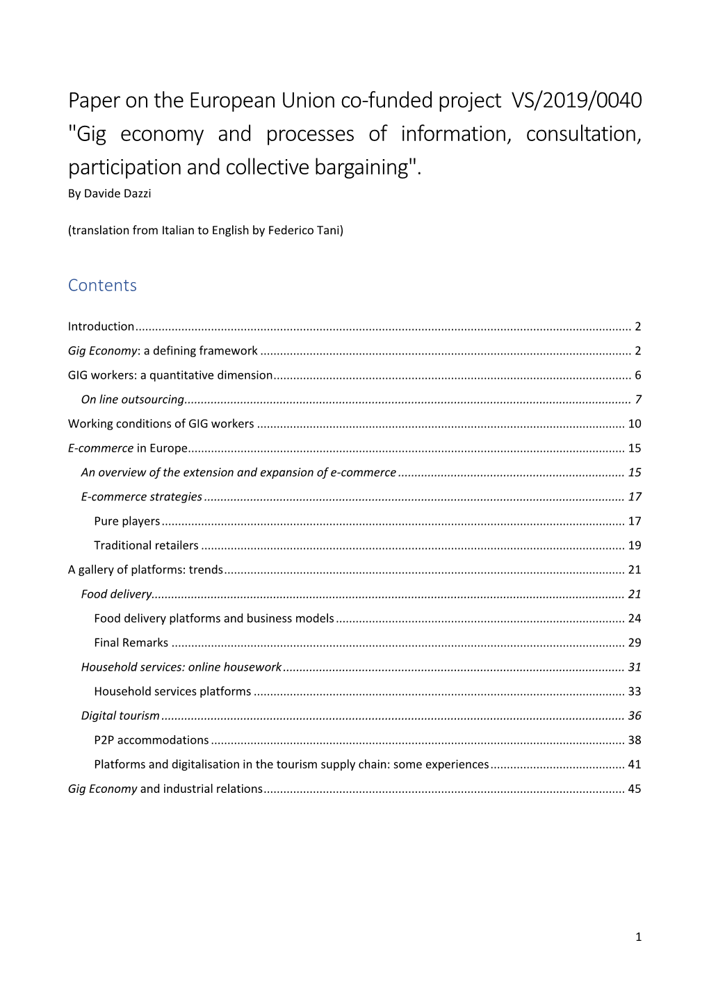 Gig Economy and Processes of Information, Consultation, Participation and Collective Bargaining"