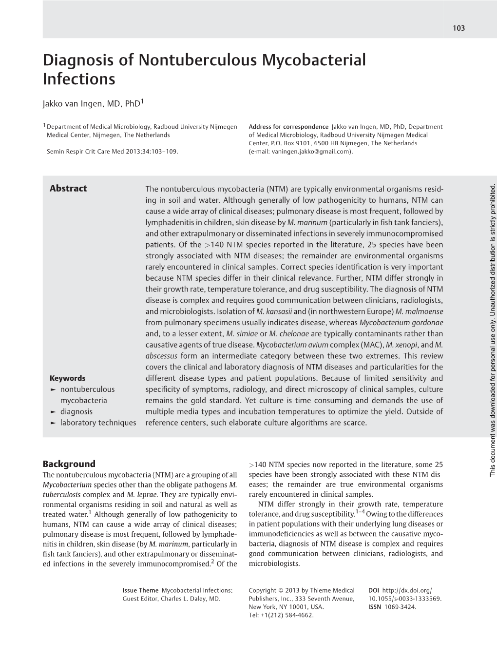 Diagnosis of Nontuberculous Mycobacterial Infections