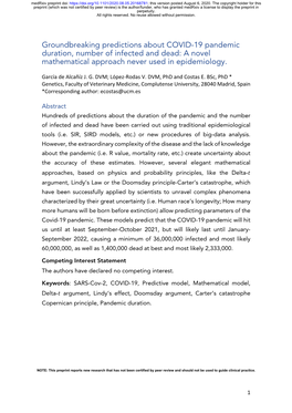 Groundbreaking Predictions About COVID-19 Pandemic Duration, Number of Infected and Dead: a Novel Mathematical Approach Never Used in Epidemiology