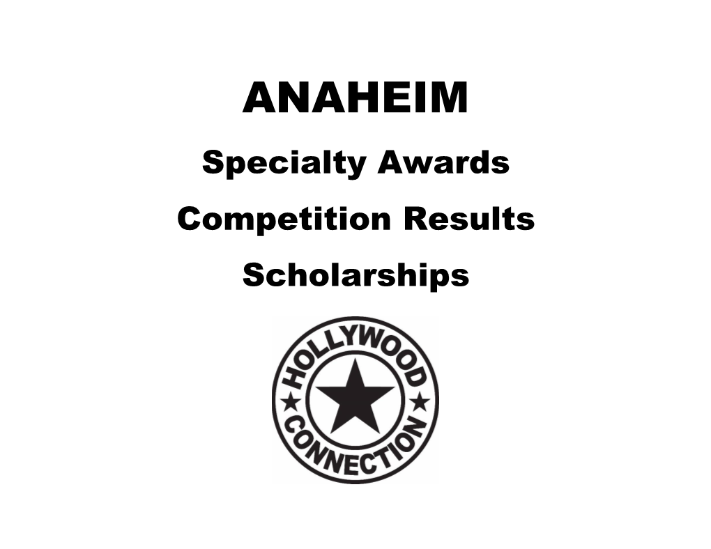 ANAHEIM Specialty Awards Competition Results Scholarships