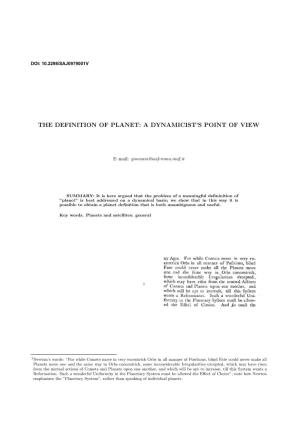The Definition of Planet: a Dynamicist's Point of View
