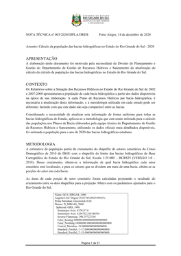 Cálculo Da População Das Bacias Hidrográficas No Estado Do Rio Grande Do Sul - 2020