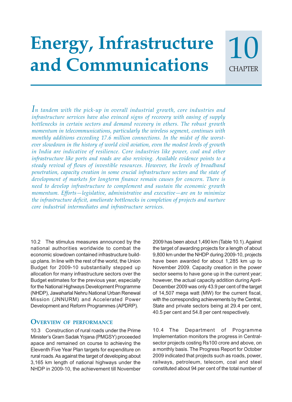 Energy, Infrastructure and Communications CHAPTER