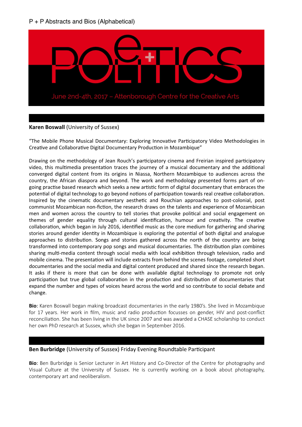 P+P Abstracts and Bios