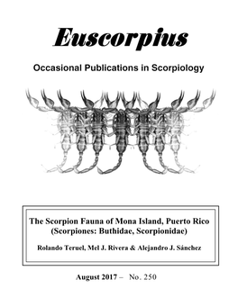 The Scorpion Fauna of Mona Island, Puerto Rico (Scorpiones: Buthidae, Scorpionidae)