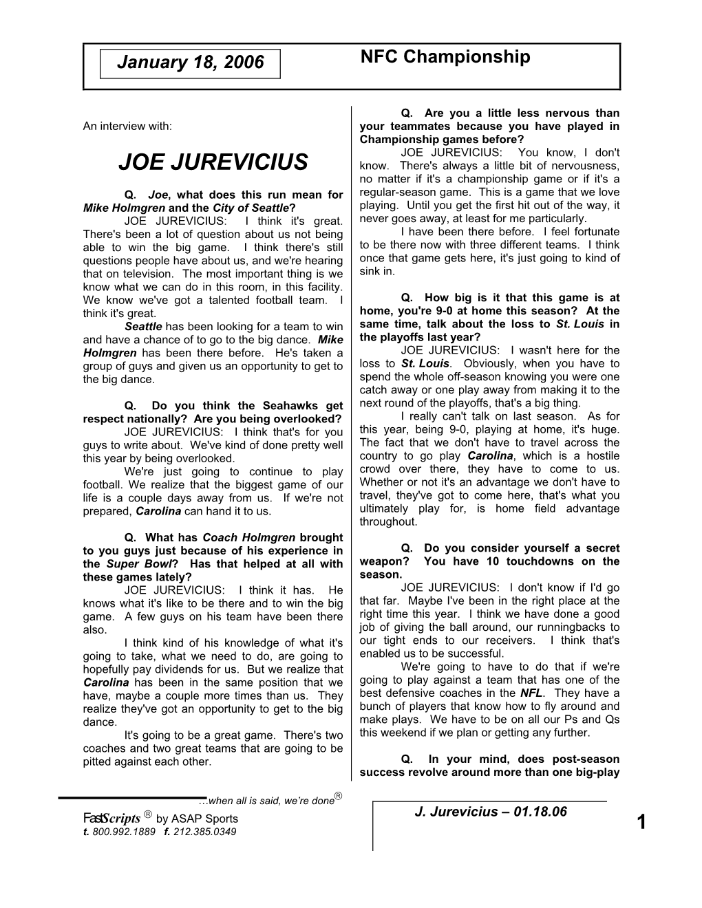 JOE JUREVICIUS: You Know, I Don't JOE JUREVICIUS Know