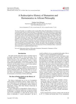A Redescriptive History of Humanism and Hermeneutics in African Philosophy
